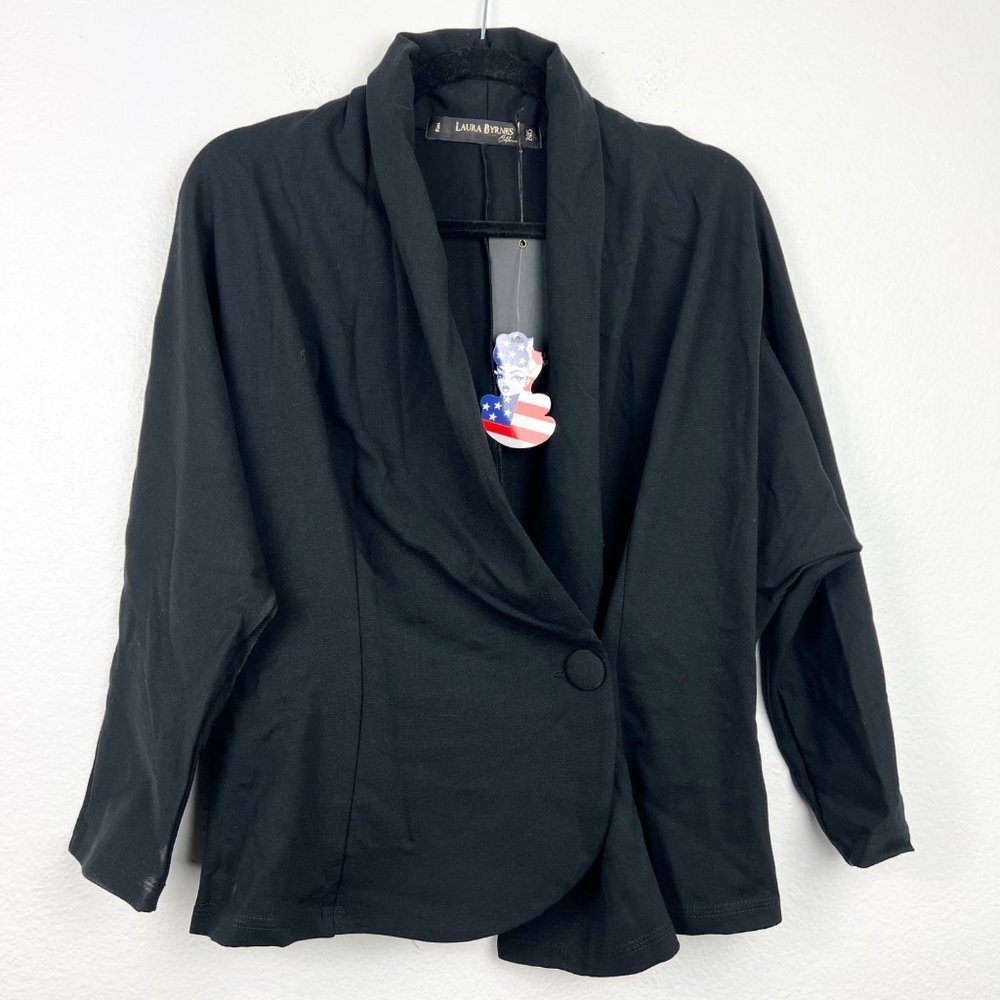 LAURA BYRNE Asymmetrical One Button Ponte Blazer, Pin Up Girl, Black, 2X, NWT!